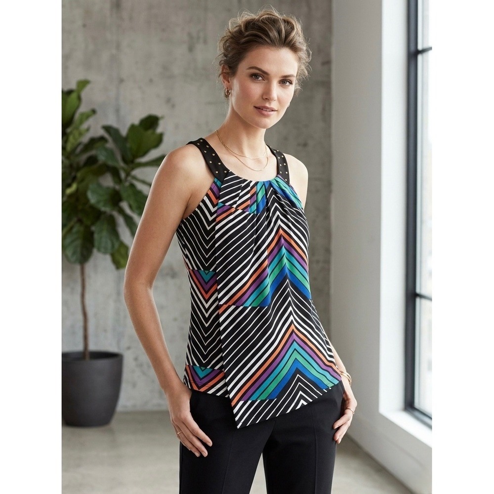 Calvin Klein Womens XL Chevron Studded Asymmetrical Sleeveless Blouse NEW